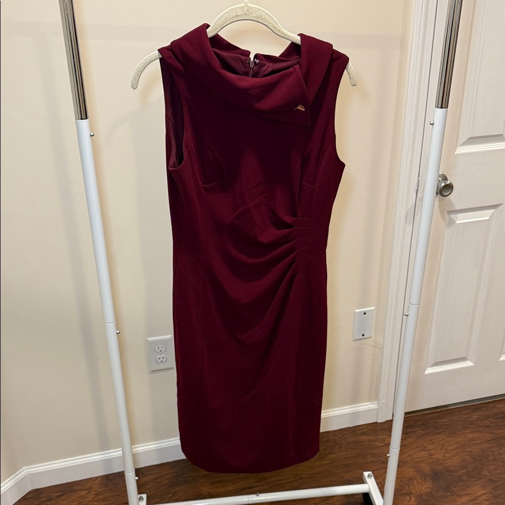 Tahari ASL Burgundy Sleeveless Midi Dress